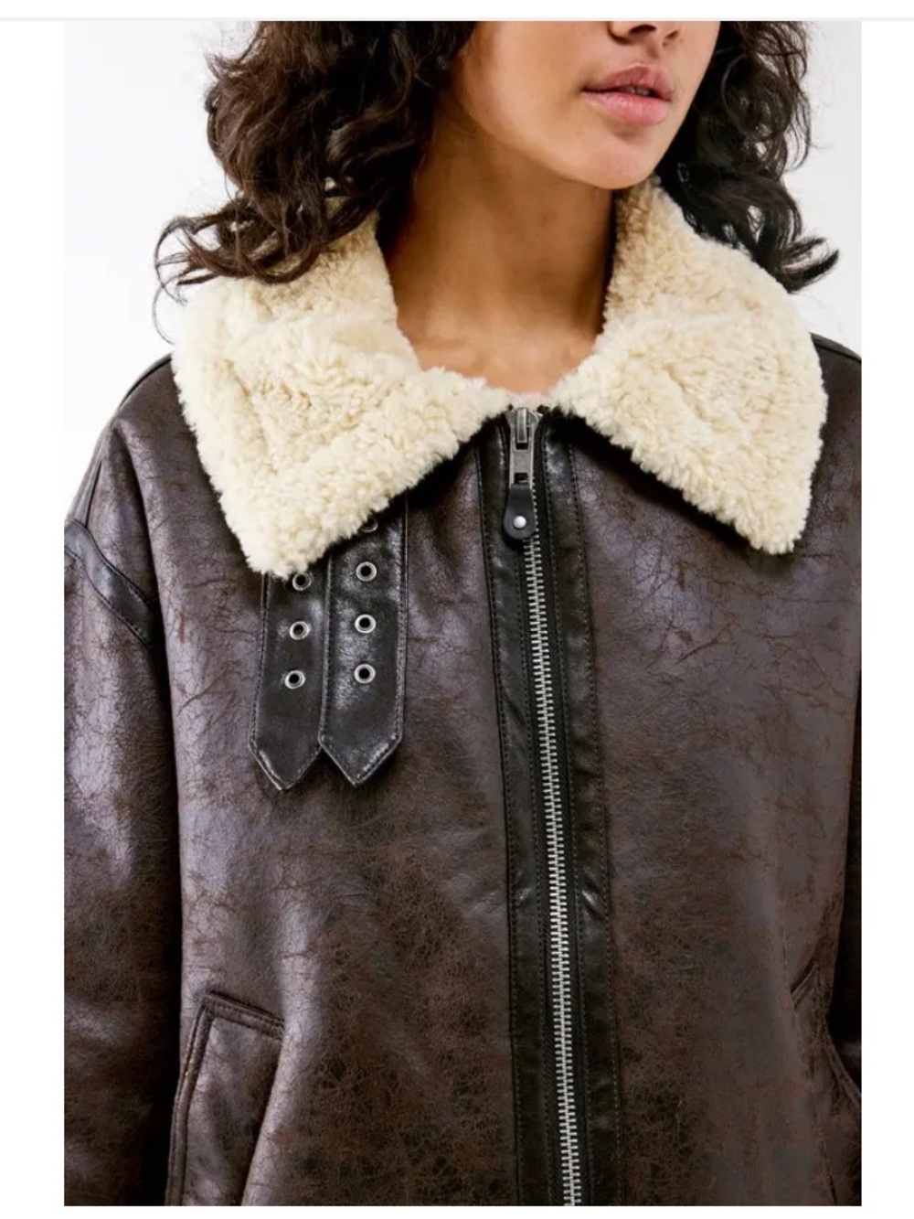 BDG Brown Faux Leather Aviator Jacket